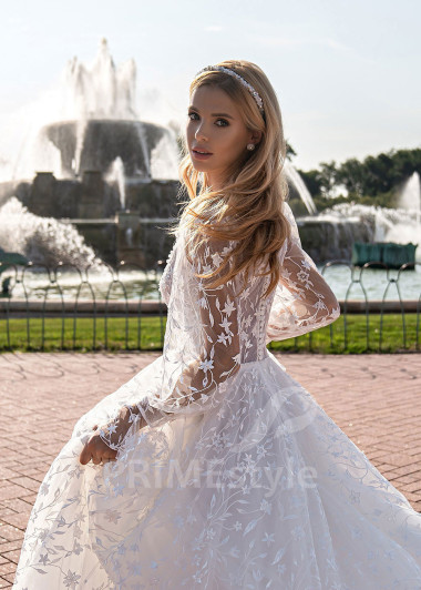 Exkluzívne celočipkované svadobné šaty EMS147 - primestyle.sk