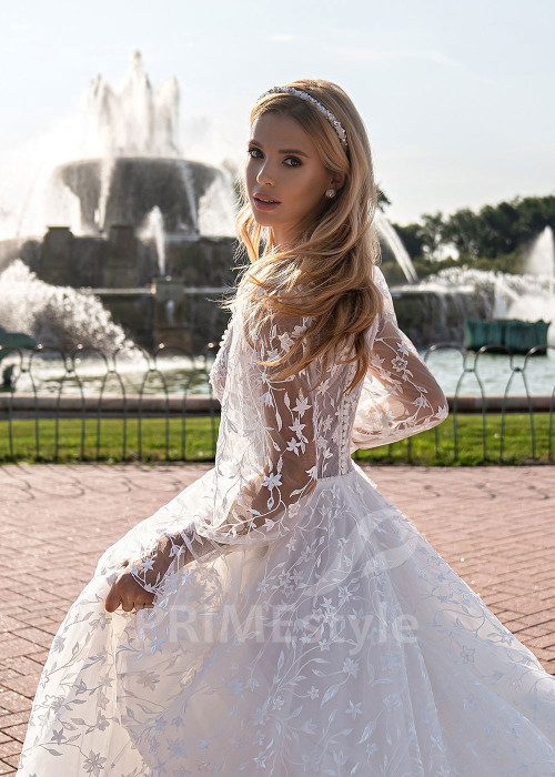 Exkluzívne celočipkované svadobné šaty EMS147