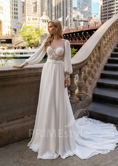 Exkluzívne šifónové svadobné šaty EMS149