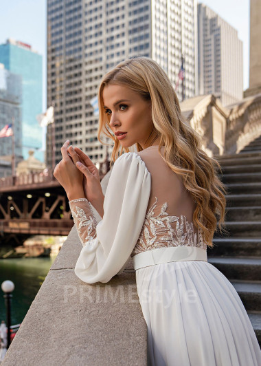 Exkluzívne šifónové svadobné šaty EMS149 - primestyle.sk