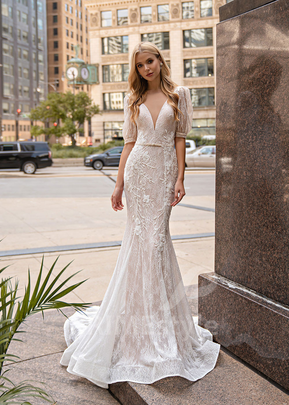 Luxusné celočipkované svadobné šaty EMS150