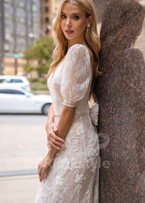 Luxusné celočipkované svadobné šaty EMS150