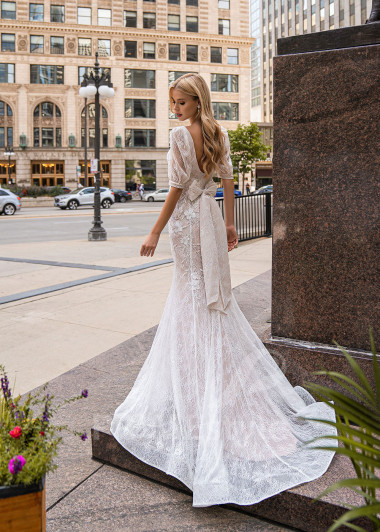 Luxusné celočipkované svadobné šaty EMS150 - primestyle.sk