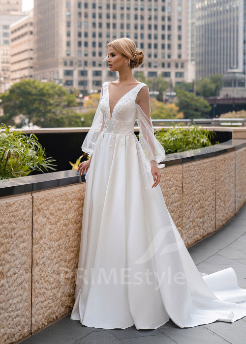 Elegantné hladké svadobné šaty EMS151