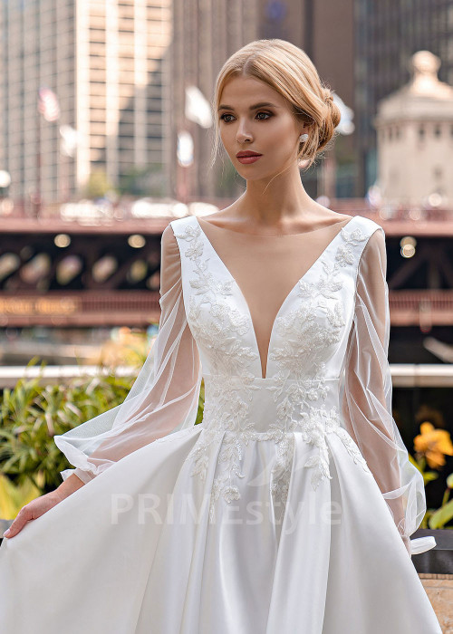 Elegantné hladké svadobné šaty EMS151