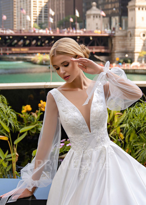 Elegantné hladké svadobné šaty EMS151