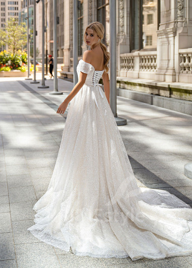 Exkluzívne trblietavé svadobné šaty EMS152 - primestyle.sk