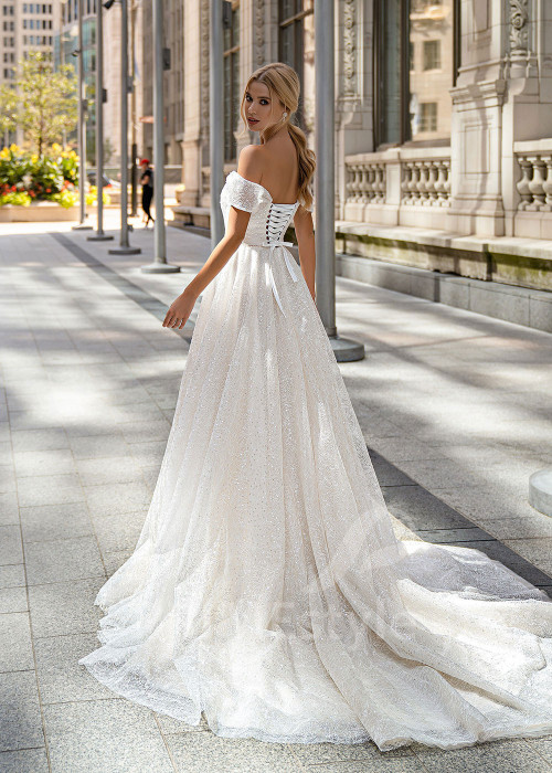 Exkluzívne trblietavé svadobné šaty EMS152