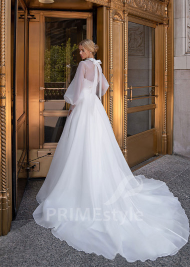 Jednoduché romantické svadobné šaty EMS153 - primestyle.sk