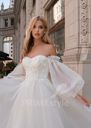 Extravagantné romantické svadobné šaty EMS154 - primestyle.sk