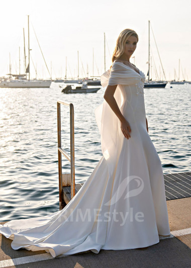 Elegantné úzke svadobné šaty EMS155 - primestyle.sk