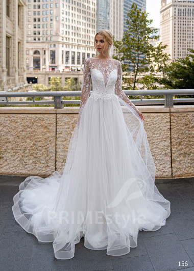 Luxusné čipkované svadobné šaty EMS156