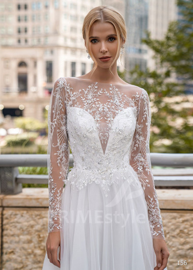 Luxusné čipkované svadobné šaty EMS156 - primestyle.sk