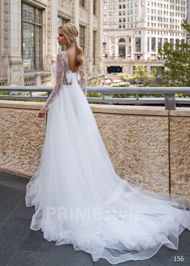 Luxusné čipkované svadobné šaty EMS156 - primestyle.sk