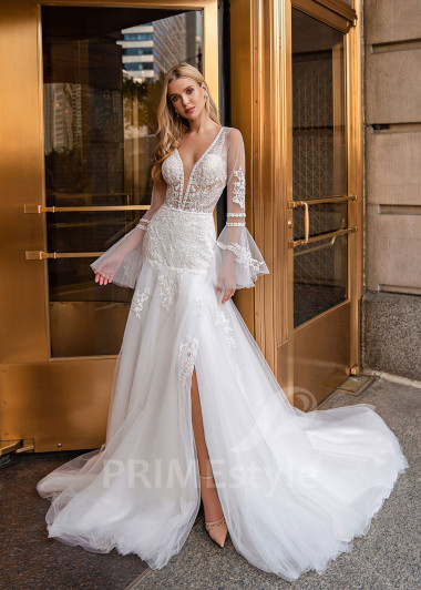 Extravagantné romantické svadobné šaty EMS157