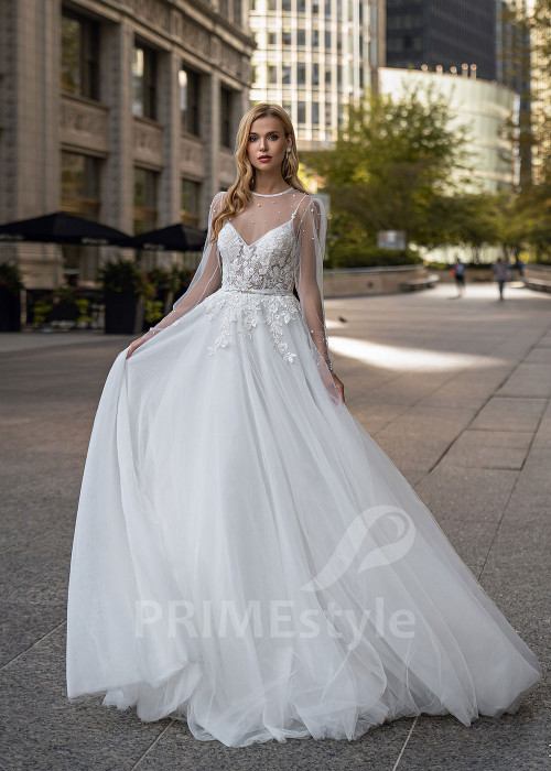 Elegantné čipkované svadobné šaty EMS160