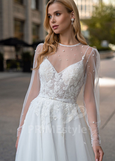 Elegantné čipkované svadobné šaty EMS160 - primestyle.sk