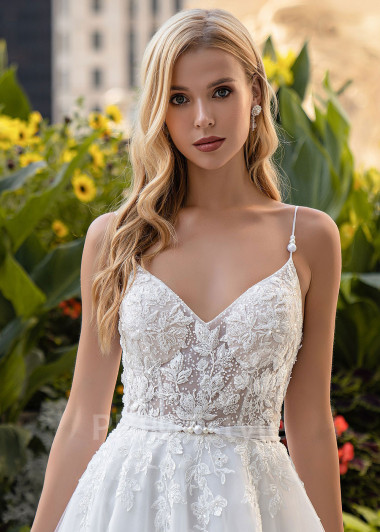 Elegantné čipkované svadobné šaty EMS160 - primestyle.sk