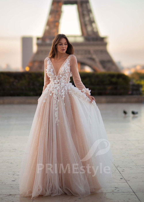 Exkluzívne kvetované svadobné šaty CT021