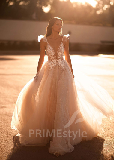 Jednoduché čipkované svadobné šaty CT025 - primestyle.sk