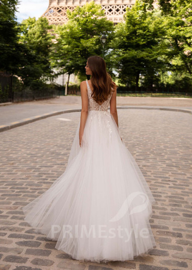 Jednoduché čipkované svadobné šaty CT031 - primestyle.sk