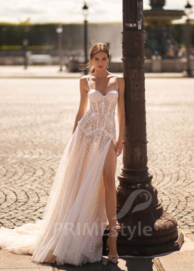 Luxusné svadobné šaty na ramienka CT036