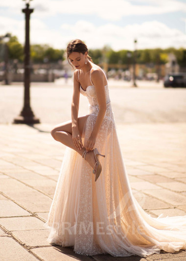 Luxusné svadobné šaty na ramienka CT036 - primestyle.sk