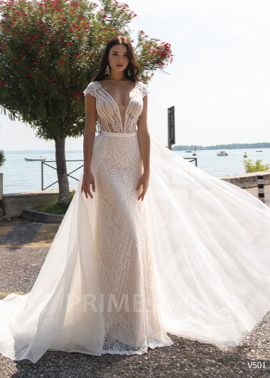 Extravagantné celočipkované svadobné šaty RS501