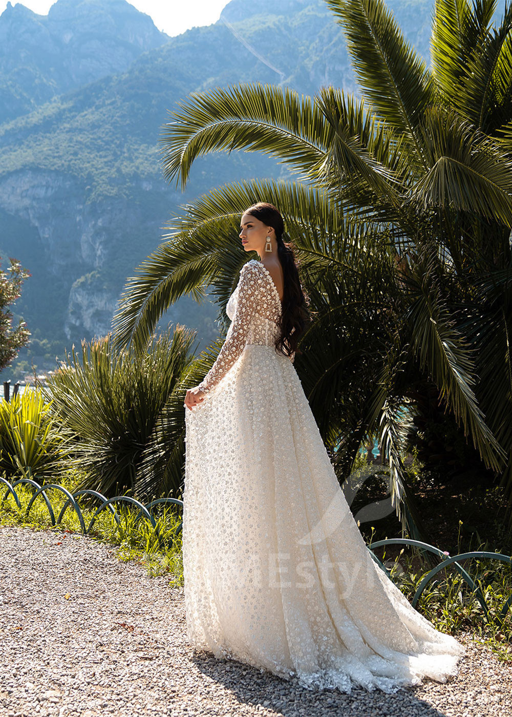 Luxusné kvetované svadobné šaty RS509