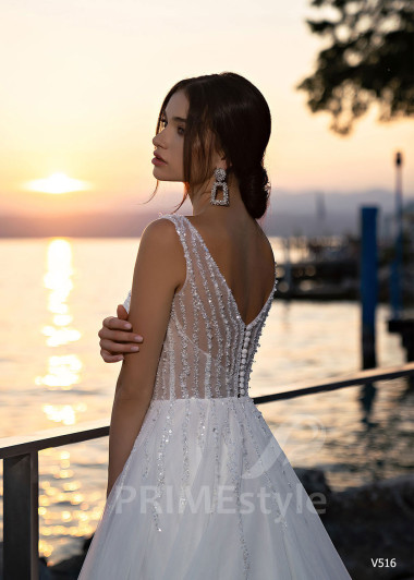 Jednoduché trblietavé svadobné šaty RS516 - primestyle.sk