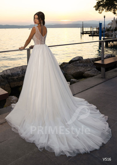 Jednoduché trblietavé svadobné šaty RS516 - primestyle.sk