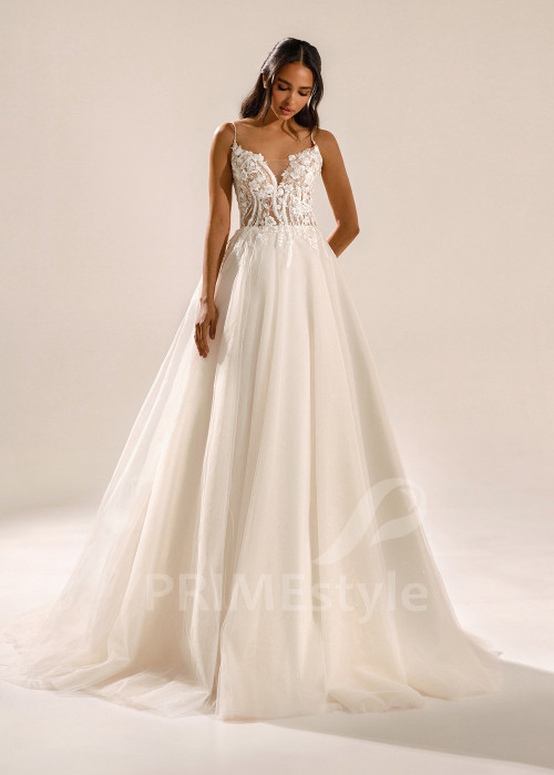 Jednoduché svadobné šaty na ramienka Ophelia