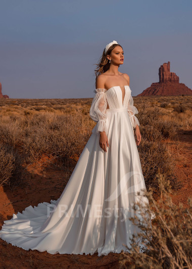 Exkluzívne hladké svadobné šaty Amanda