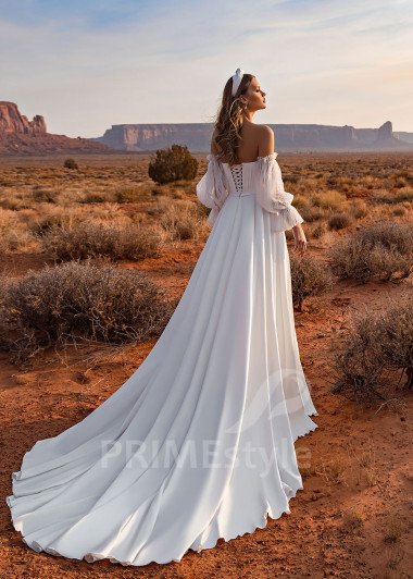 Exkluzívne hladké svadobné šaty Amanda - primestyle.sk