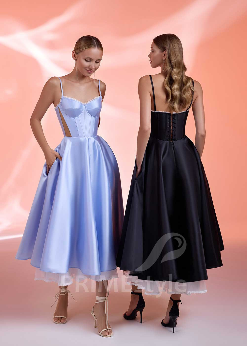 Moderné midi spoločenské šaty RS1010