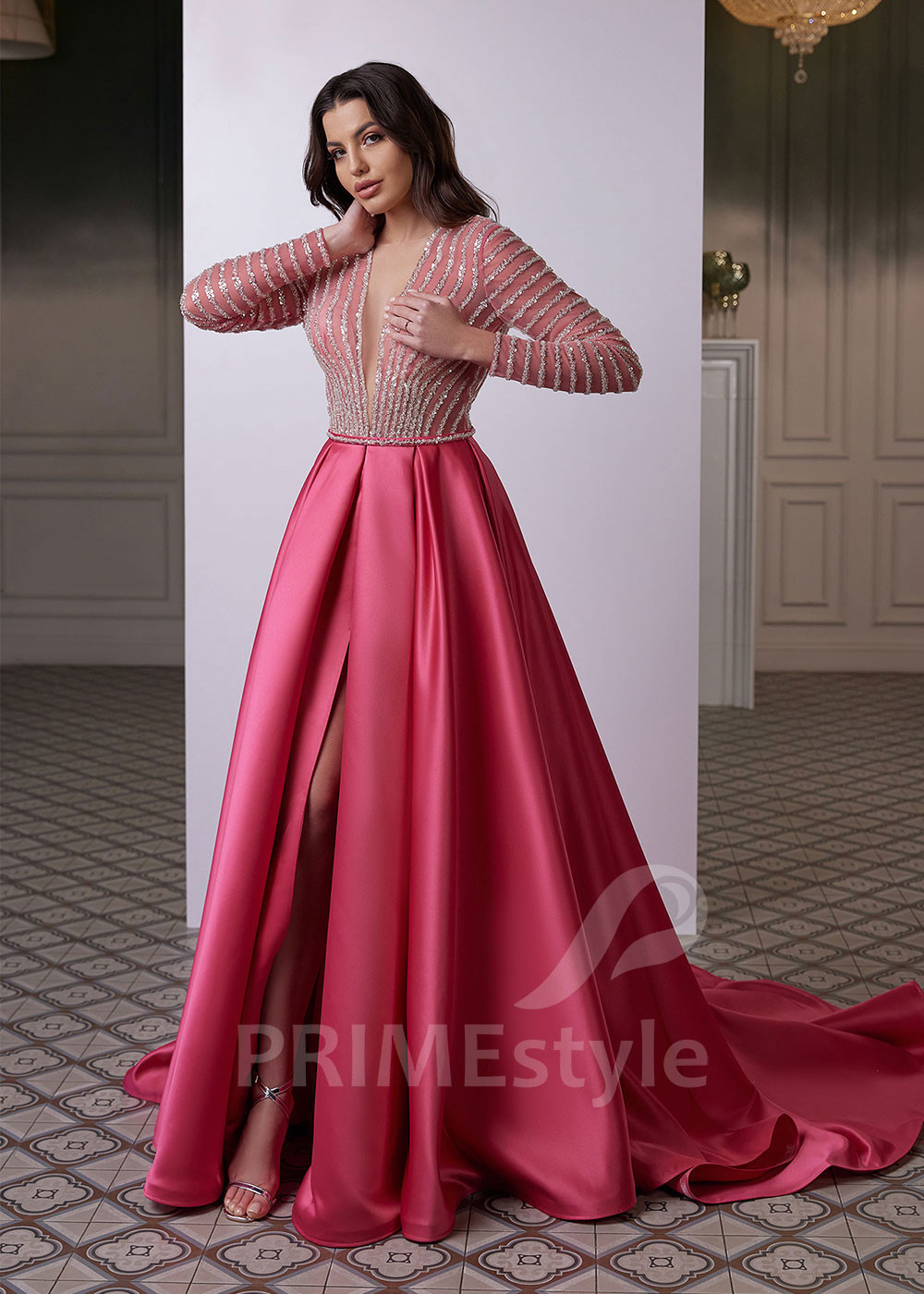 Saténové šaty na ples RC2604