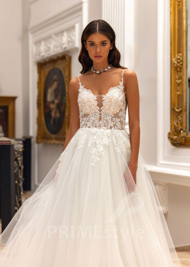 Elegantné svadobné šaty na ramienka Sheila - primestyle.sk