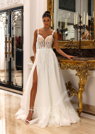 Extravagantné čipkované svadobné šaty Skylar