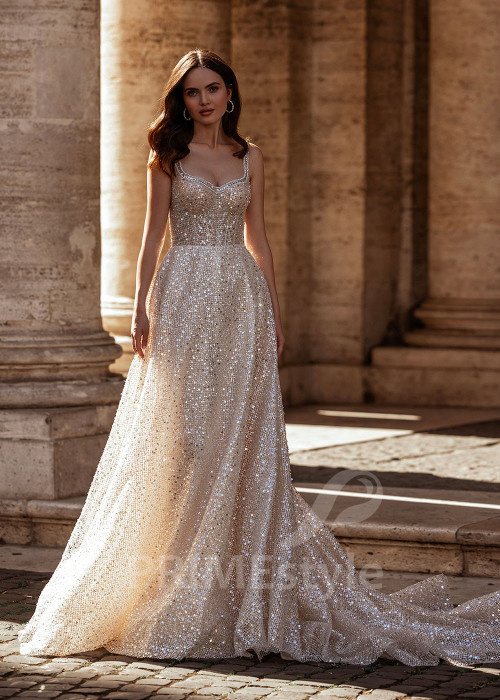 Luxusné trblietavé svadobné šaty RS852