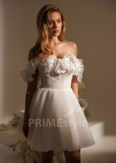 Krátke svadobné šaty Abigail s 3D kvetmi | PRIMESTYLE.SK