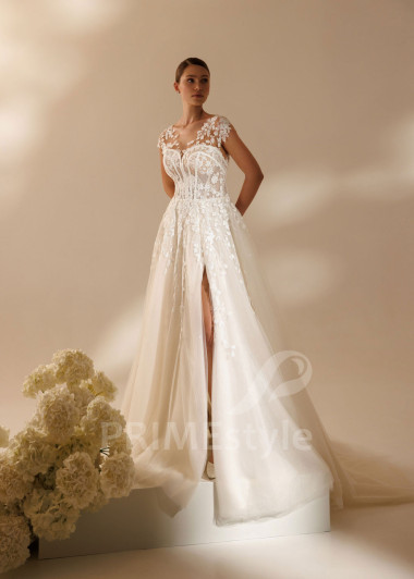 Čipkované svadobné šaty Chelsey – s vlečkou