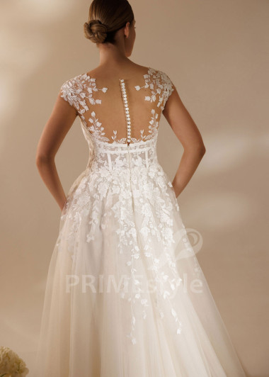 Čipkované svadobné šaty Chelsey s rozparkom a vlečkou | PRIMESTYLE.SK