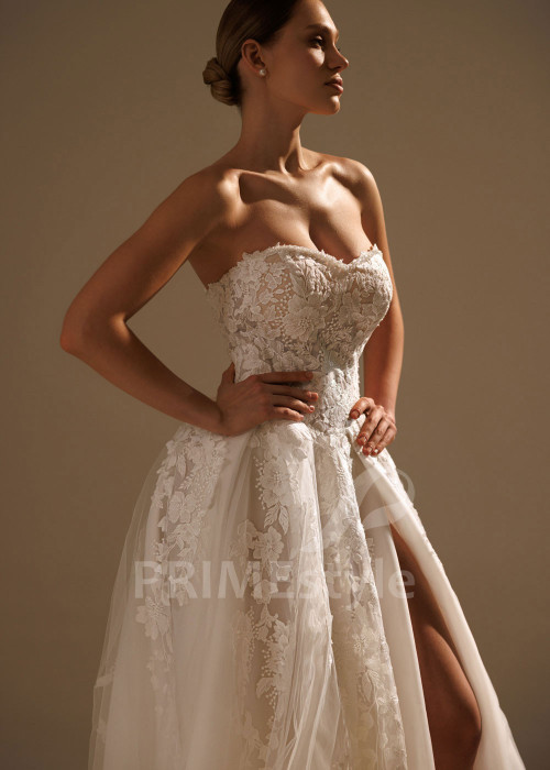 Svadobné šaty s rozparkom Florence z čipky a tylu