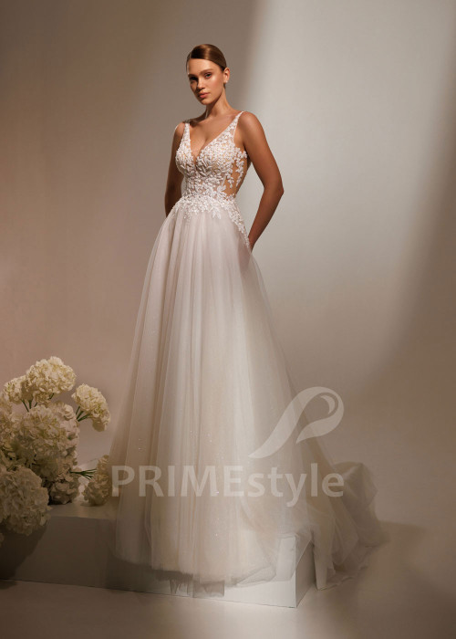 Tylové svadobné šaty Hana s trblietavou sukňou a čipkovým živôtikom
