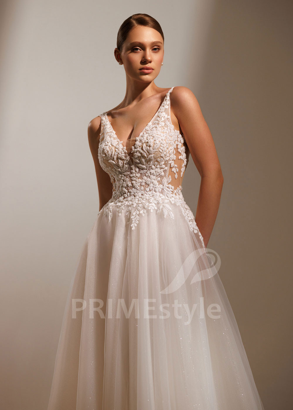 Tylové svadobné šaty Hana s trblietavou sukňou a čipkovým živôtikom