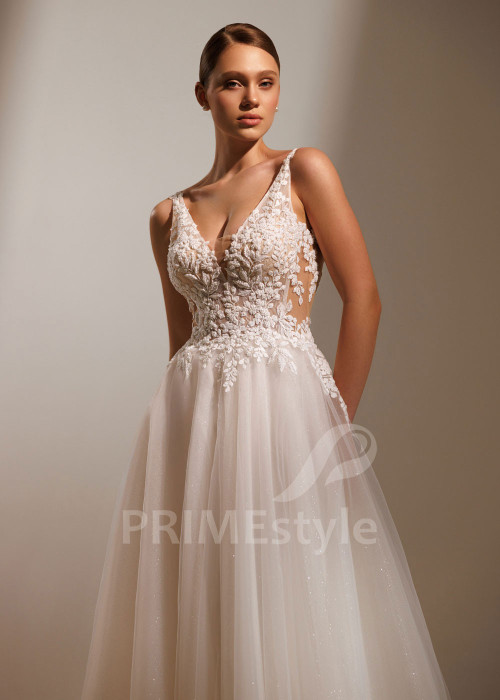 Tylové svadobné šaty Hana s trblietavou sukňou a čipkovým živôtikom