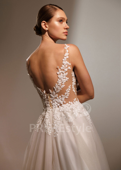 Tylové svadobné šaty Hana s trblietavou sukňou a čipkovým živôtikom