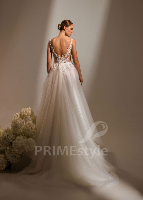 Tylové svadobné šaty Hana s trblietavou sukňou a čipkovým živôtikom