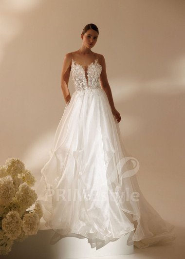 Tylové svadobné šaty Heiley s 3D čipkovaným korzetom