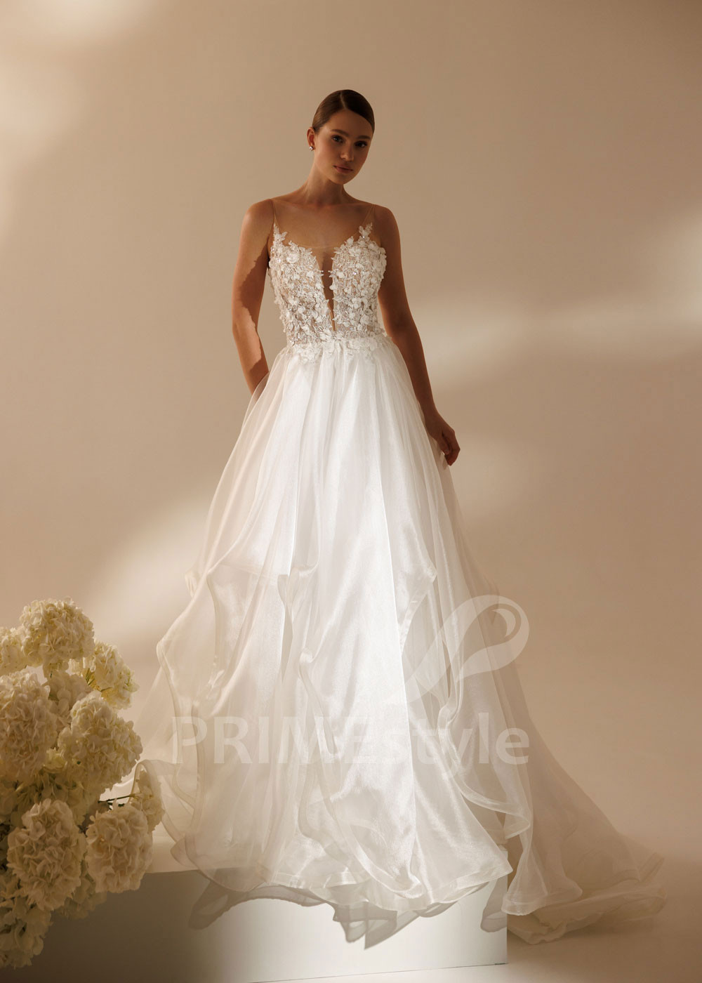 Tylové svadobné šaty Heiley s 3D čipkovaným korzetom